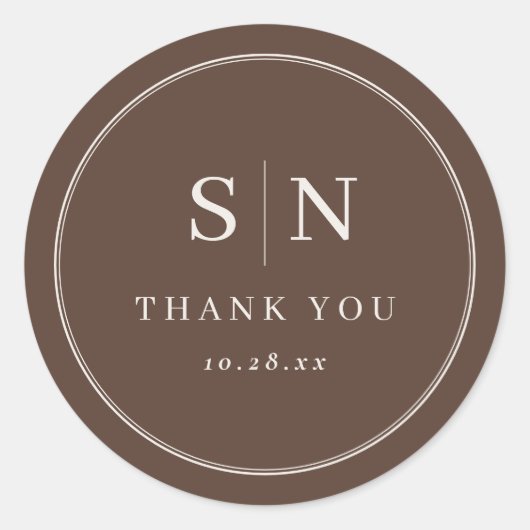 Brown Minimal and Chic | Wedding Initial ラウンドシール (正面)