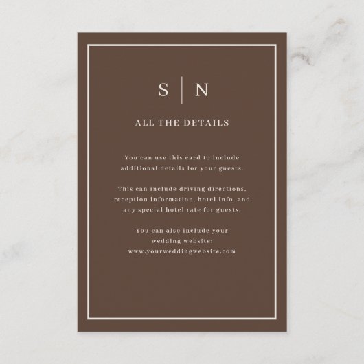 Brown Minimal Chic Border | Wedding Guest Details エンクロージャーカード (正面)
