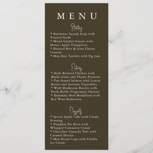Brown Minimalist Modern Wedding Menu メニュー (正面)