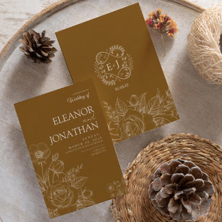 Brown Minimalist Rustic Floral Elegant Wedding 招待状