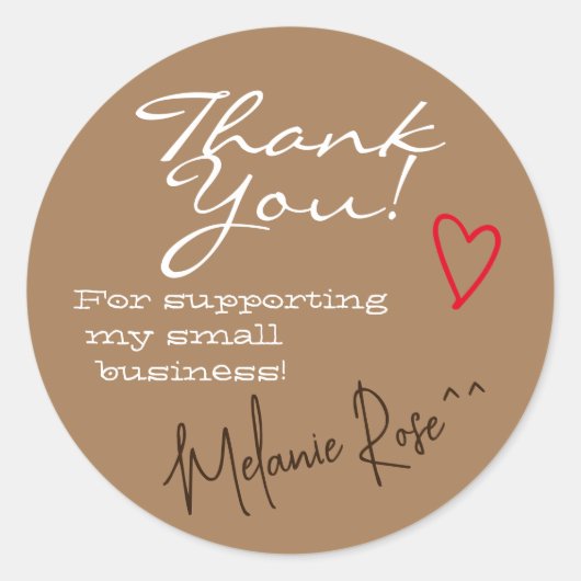 Brown Minimalist Thank You Labelsハート署名 ラウンドシール (正面)