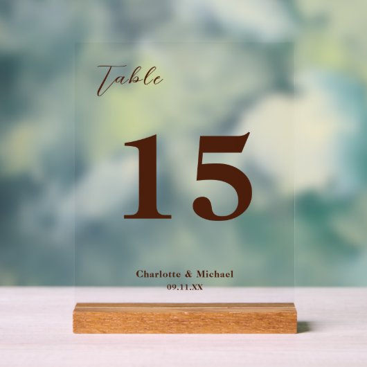 Brown Minimalist Wedding Table Number アクリルサイン (ニュートラル)