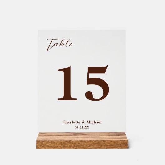 Brown Minimalist Wedding Table Number アクリルサイン (正面)