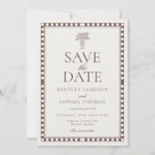 Brown Mocha Harlequin Checkered Save the Date 招待状 (正面)