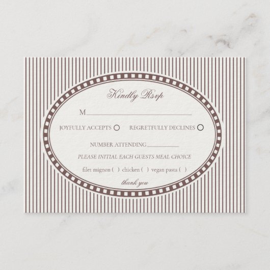 Brown Mocha Striped Harlequin Pattern Wedding RSVP エンクロージャーカード (正面)