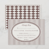 Brown Mocha Striped Harlequin Pattern Wedding RSVP エンクロージャーカード (正面/裏面)