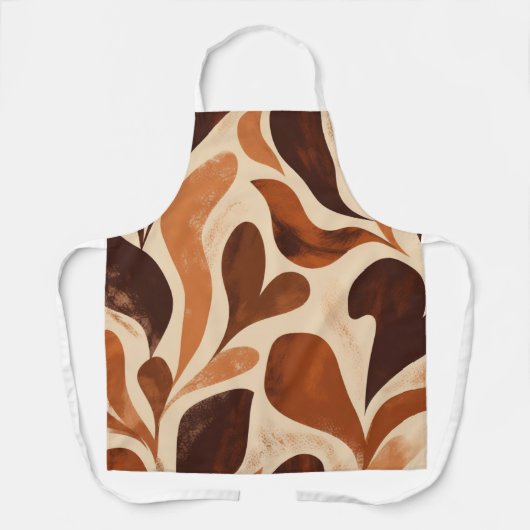 Brown Modern Art Flow Shapes All-Over Print Apron エプロン (正面)