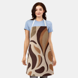 Brown Modern Art Flow Shapes All-Over Print Apron エプロン