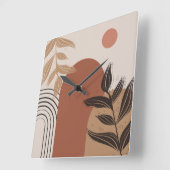 Brown Modern Boho Abstract Botanical Square Clock スクエア壁時計 (傾斜)