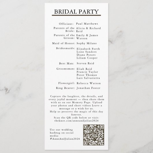 Brown Modern Minimalist Bridal Program QR Code プログラム (裏面)