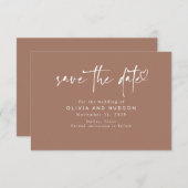 Brown Modern Minimalist Heart Script Typography セーブザデート (正面/裏面)