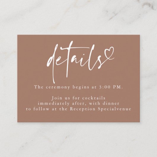 Brown Modern Minimalist Heart Wedding Details  エンクロージャーカード (正面)