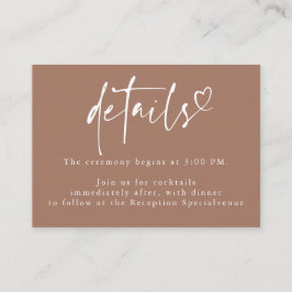 Brown Modern Minimalist Heart Wedding Details  エンクロージャーカード