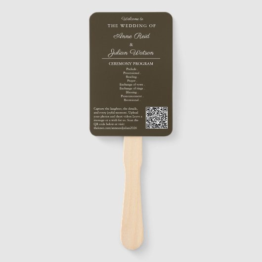 Brown Modern Wedding Ceremony Program Hand fans ハンドファン (正面)