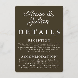 Brown Modern Wedding Details Card Insert QR Code エンクロージャーカード