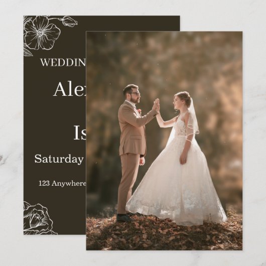 brown modern wedding invitation, invitation 招待状 (正面/裏面)