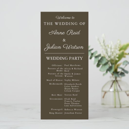 Brown Modern  Wedding Timeline and Party QR Code プログラム (スタンド正面)