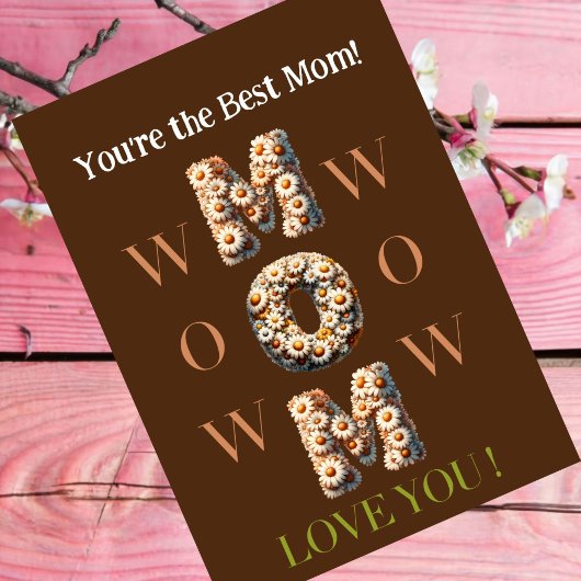 BROWN Mom Mother's day card with foto，花のフォント カード