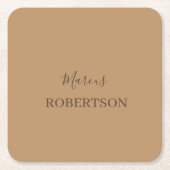 Brown monogram calligraphy minimalist professional スクエアペーパーコースター (正面)