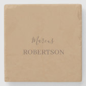 Brown monogram calligraphy minimalist professional ストーンコースター (正面)
