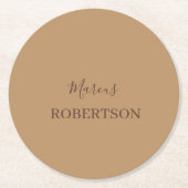 Brown monogram calligraphy minimalist professional ラウンドペーパーコースター (正面)