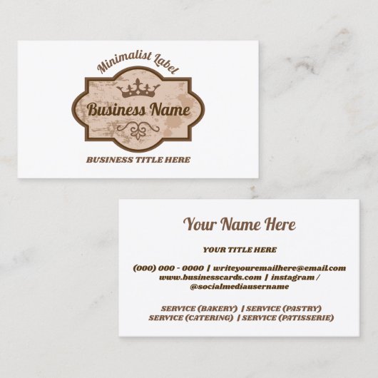 Brown Monogram Floral Crown Crest 名刺 (正面/裏面)