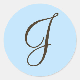 Brown Monogram J on Light Blue Favorラベル ラウンドシール