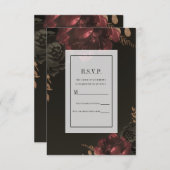Brown Moody Darkフローラ金ゴールド緑RSVP返信 招待状 (正面/裏面)