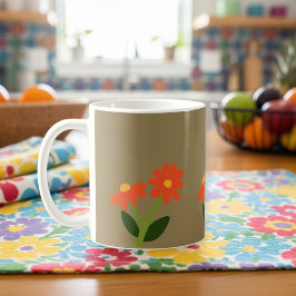 Brown Mug with Floral Design コーヒーマグカップ