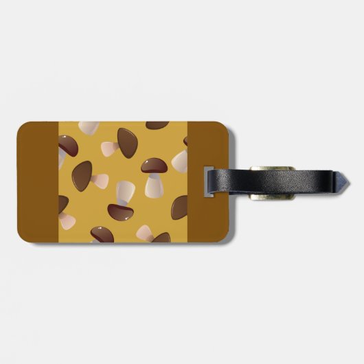 Brown Mushroom Pattern on Mustard Yellow ラゲッジタグ (裏面横)