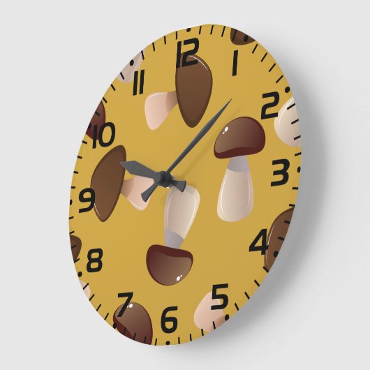 Brown Mushroom Pattern on Mustard Yellow ラージ壁時計 (傾斜)