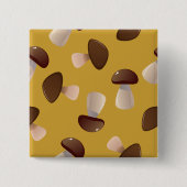 Brown Mushroom Pattern on Mustard Yellow 缶バッジ (正面)