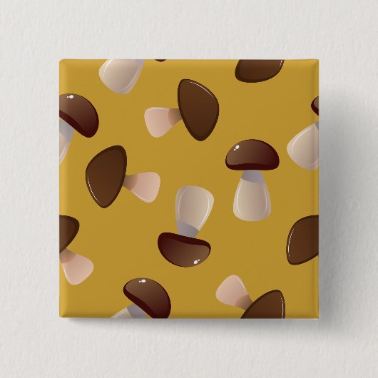 Brown Mushroom Pattern on Mustard Yellow 缶バッジ (正面)