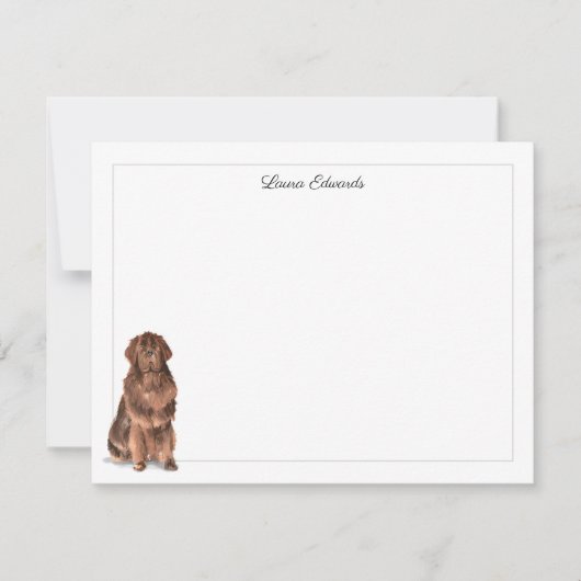 Brown Newfoundland Dog Gray Border Personalized ノートカード (正面)