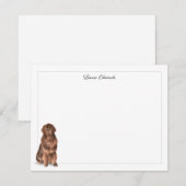 Brown Newfoundland Dog Gray Border Personalized ノートカード (正面/裏面)