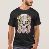 Brown On Front Green On Back Steampunk Skull Black Tシャツ (正面)