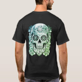 Brown On Front Green On Back Steampunk Skull Black Tシャツ (裏面)