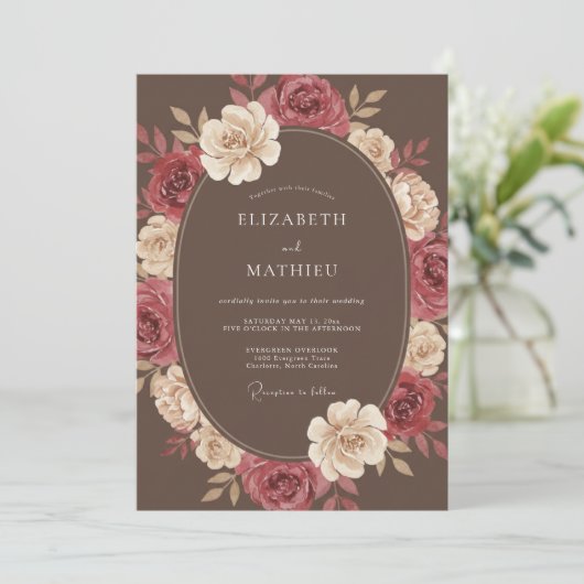 Brown Opulent Blossom Wedding 招待状 (スタンド正面)