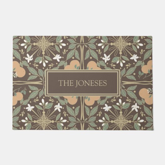 Brown Orange Blossoms Pattern and Custom Text ドアマット (正面)