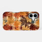 BROWN ORANGE YELLOW FALL PLAID PATTERN & LEAVES iPhone 16ケース (裏面横)