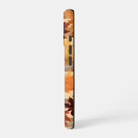 BROWN ORANGE YELLOW FALL PLAID PATTERN & LEAVES iPhone 16ケース (左側面)