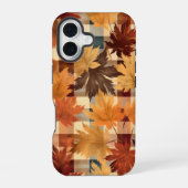 BROWN ORANGE YELLOW FALL PLAID PATTERN & LEAVES iPhone 16ケース (裏面)