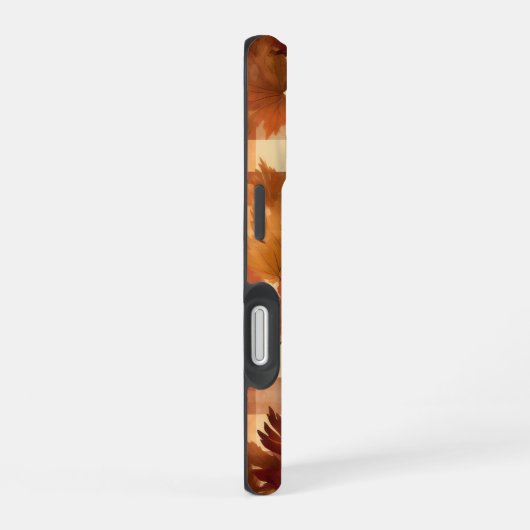 BROWN ORANGE YELLOW FALL PLAID PATTERN & LEAVES iPhone 16ケース (右側面)
