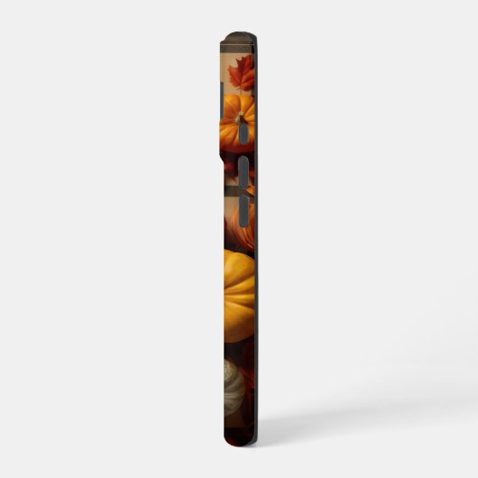 BROWN ORANGE YELLOW FALL PLAID PATTERN & PUMPKINS iPhone 16ケース (左側面)