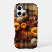 BROWN ORANGE YELLOW FALL PLAID PATTERN & PUMPKINS iPhone 16ケース (裏面)