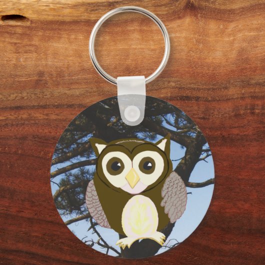 Brown Owl in a Tree キーホルダー (正面)