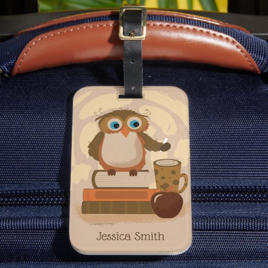 Brown Owl on Books Luggage Tag ラゲッジタグ (正面インサイチュ2)