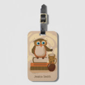 Brown Owl on Books Luggage Tag ラゲッジタグ (正面縦)
