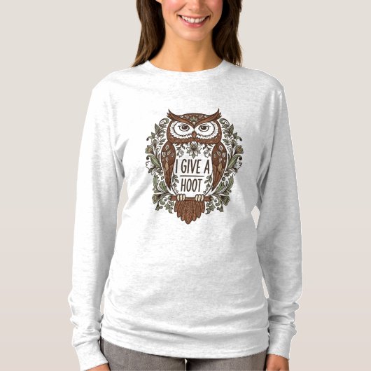 Brown owl with flowers design tシャツ (正面)