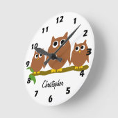 Brown Owls Design Personalised ラウンド壁時計 (傾斜)
